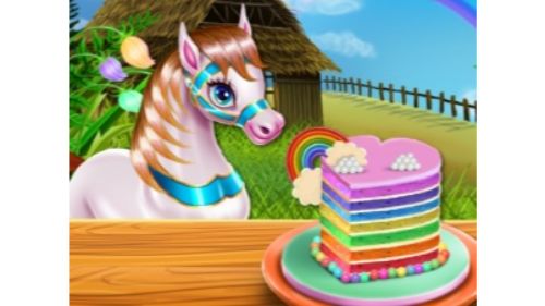 PONY COOKING RAINBOW CAKE